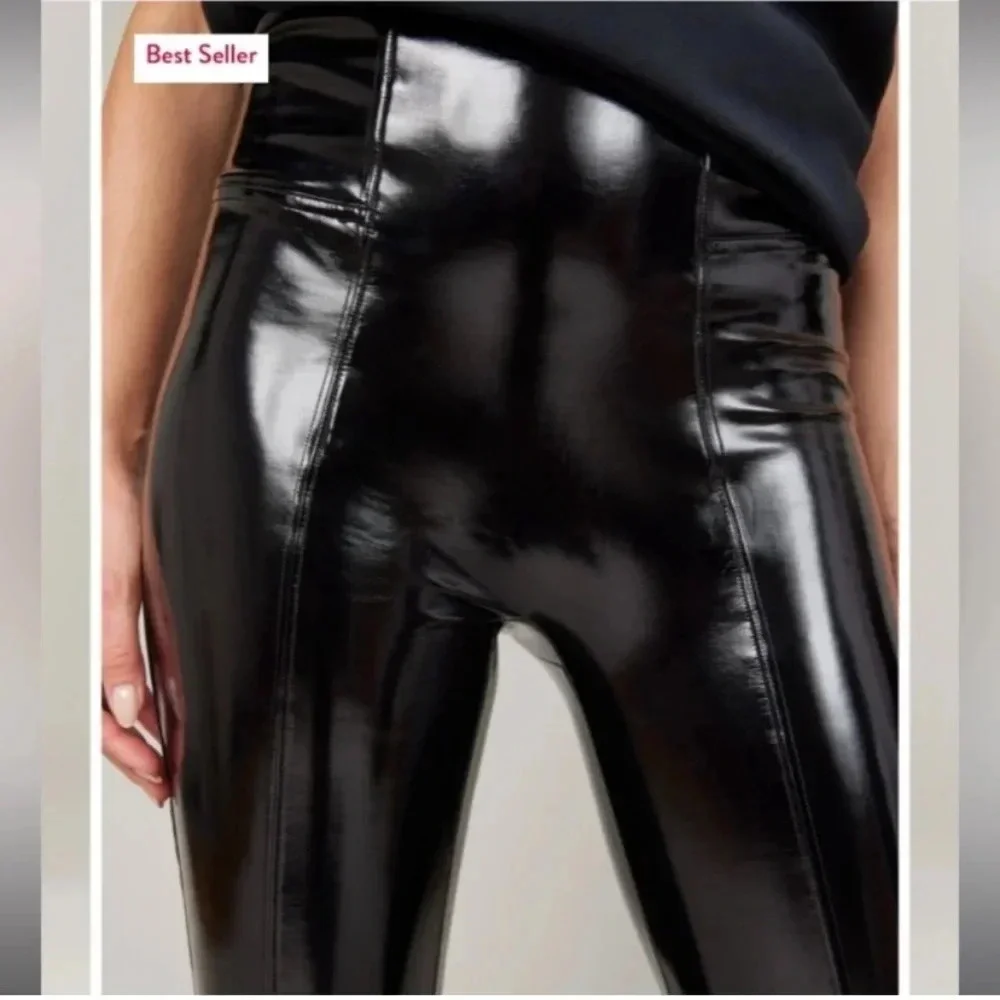 Spanx Faux Patent Leather Leggings in Black Size Small Tall
